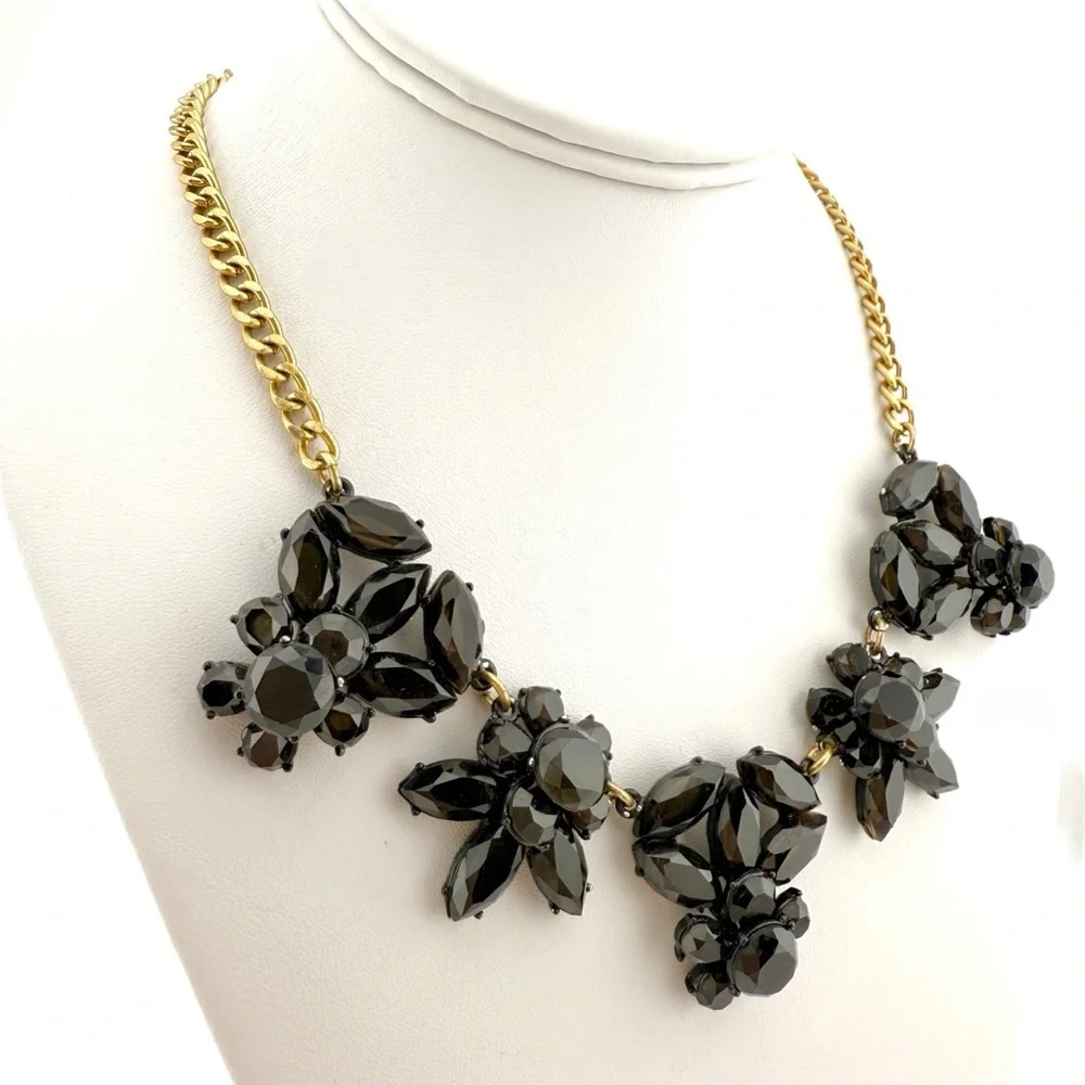 J. Crew Black and Gold Floral Necklace